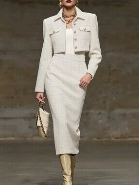 Women's Tweed Jacket And Skirt 2 Pieces Set